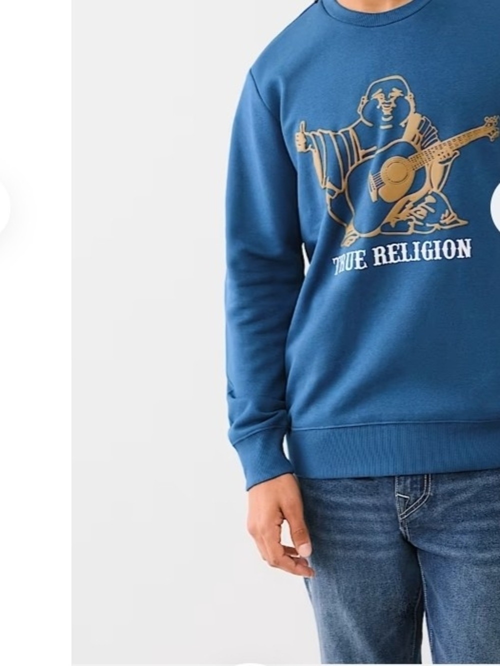 True Religion Blue Crewneck with Gold Guitar Logo - Picture 2 of 5